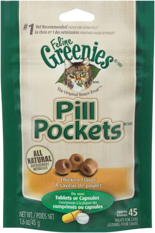 Feline Greenies Pill Pockets Cat Treats Chicken, 45 Treats, 1.6 Oz. (Pack Of 6)