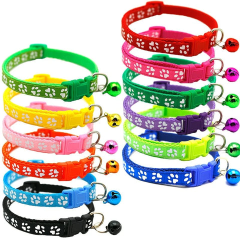 Pet Collar With Bell Cartoon Footprint Colorful Dog Puppy Cat Accessories